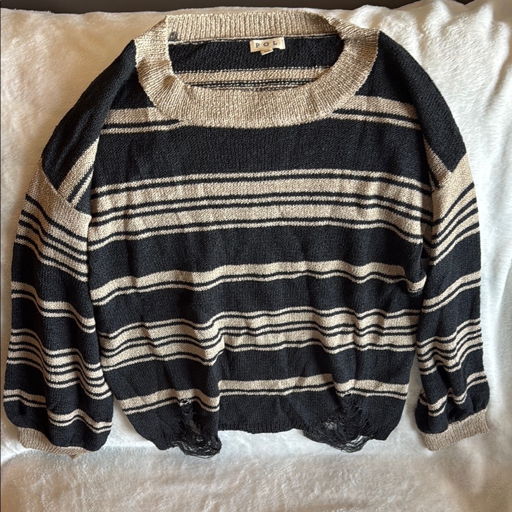 POL Women's Black and Cream Striped Sweater